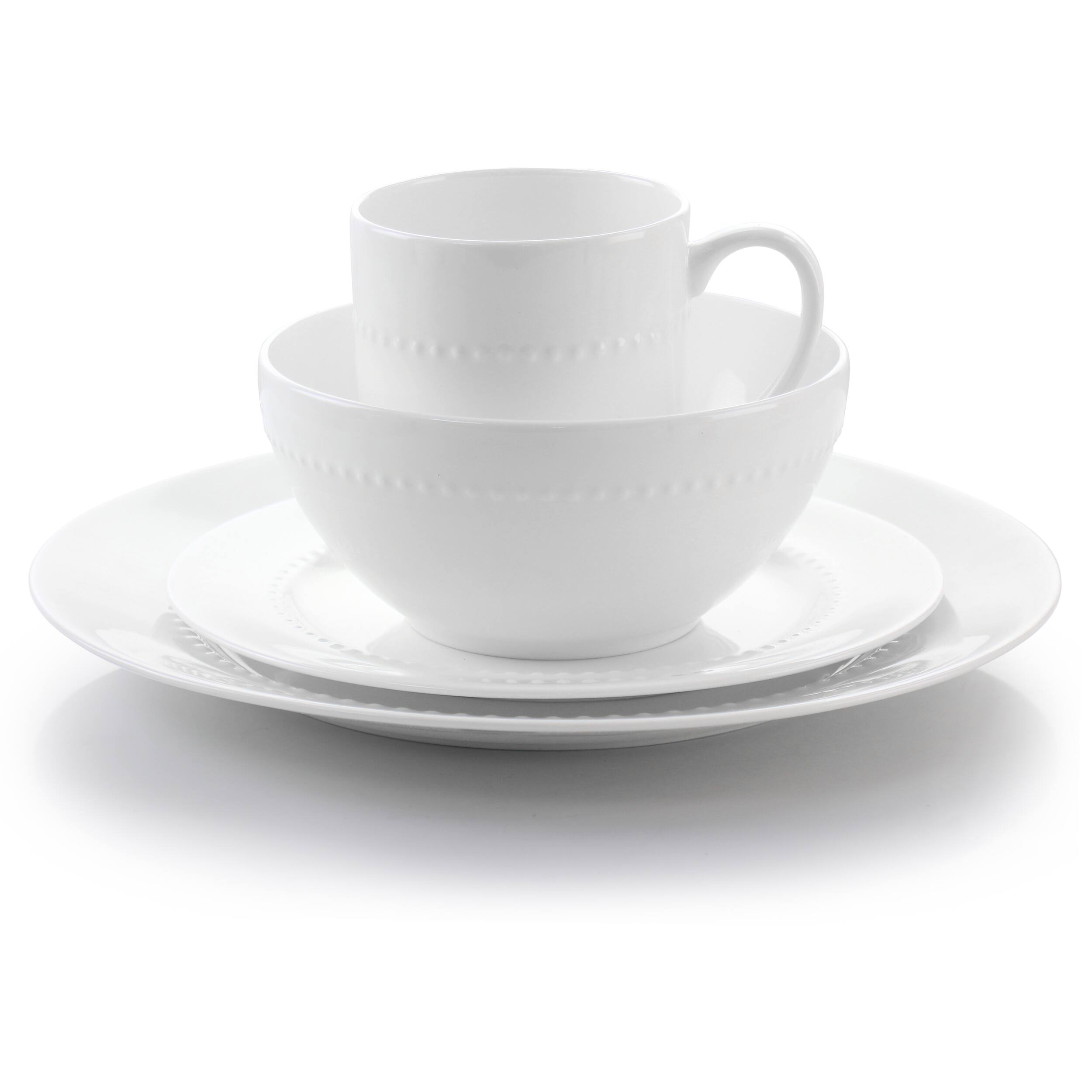 Alt View 1. Gibson - Gibson Elite 16 Piece Embossed Bone China Dinnerware Set in White - White.