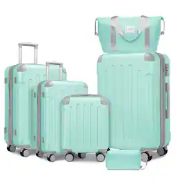 BreeBe - Luggage Sets 6 Piece with Duffel Bags, Hardside Expandable Suitcases with Spinner Wheels TSA Lock - Mint Green