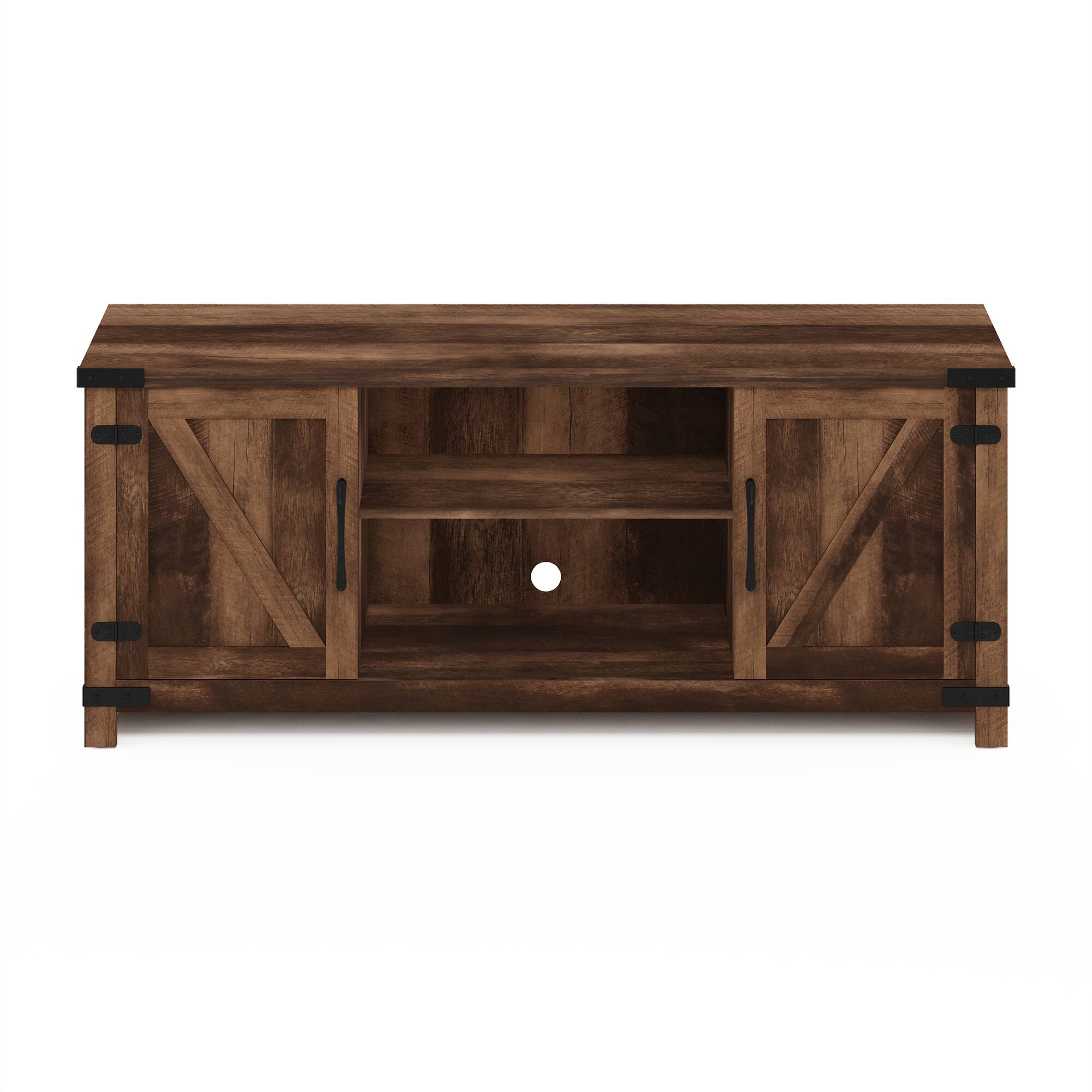 Alt View 2. Furinno - Jensen Farmhouse Barn Door TV Entertainment Cabinet with Storage for TV up to 70 Inch - Rustic Brown.