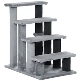 Pawhut - Tree, Cat Tower Cat Stair Steps with Scratching Post, Hanging Play Ball for High Bed, Sofa - Light Gray