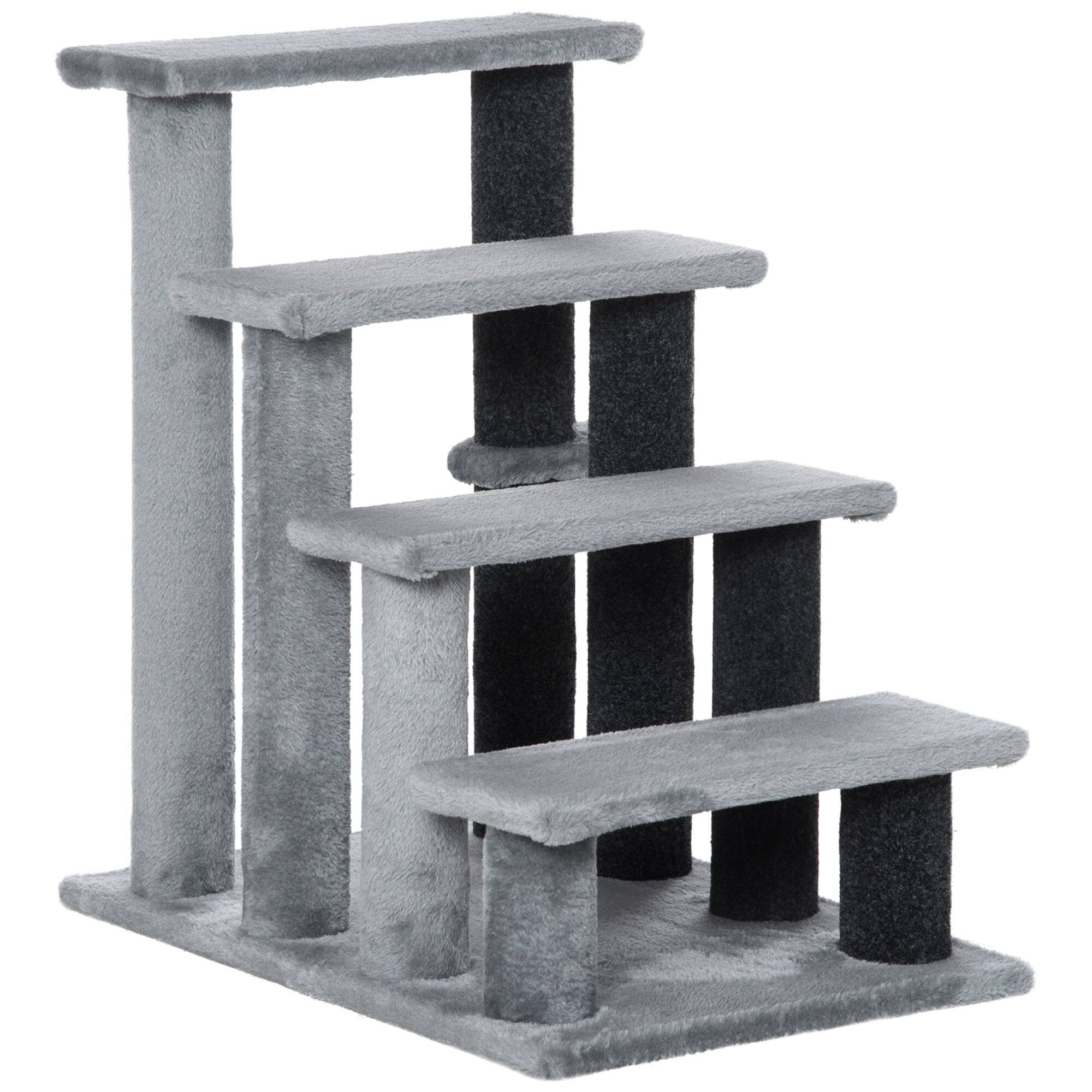 Front. Pawhut - Tree, Cat Tower Cat Stair Steps with Scratching Post, Hanging Play Ball for High Bed, Sofa - Light Grey.
