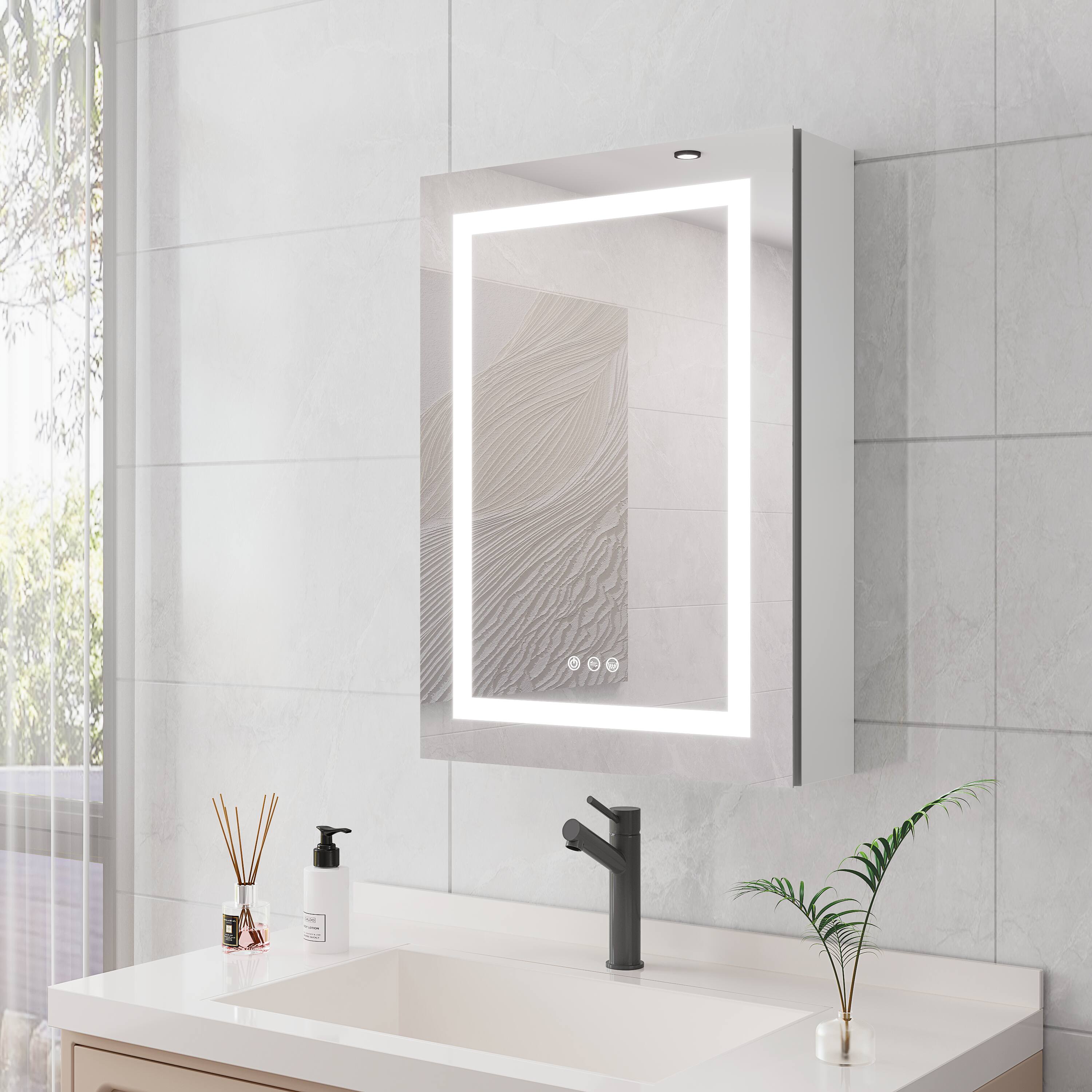 Alt View 2. Boyel Living - 20x28 Inch Bathroom Medicine Cabinet with LED Mirror Single Door Wall Mounted Anti Fog Dimmable - Silver.