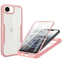 Dteck - for Apple iPhone 17e/16e Rugged Case,Slim Full-Body Clear Back Cover,Built-in Screen Protector,Shockproof PC+TPU Case - Pink
