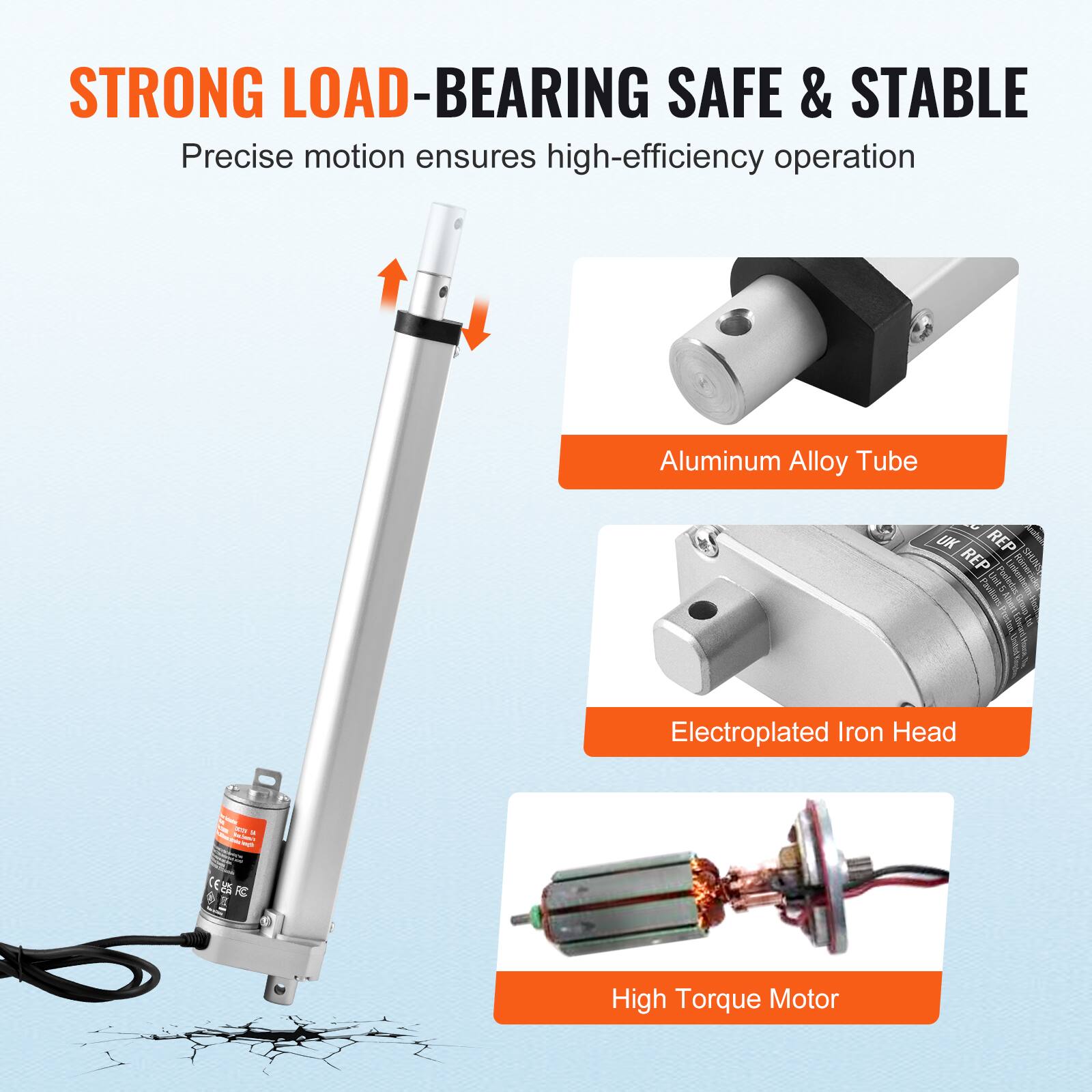 STRONG LOAD-BEARING SAFE & STABLE  
Precise motion ensures high-efficiency operation  
Aluminum Alloy Tube  
Electroplated Iron Head  
High Torque Motor