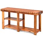 Front. Costway - 3-Tier Wood Shoe Rack Shoe Bench Freestanding Boots Storage Organizer Heavy-duty - Teak.