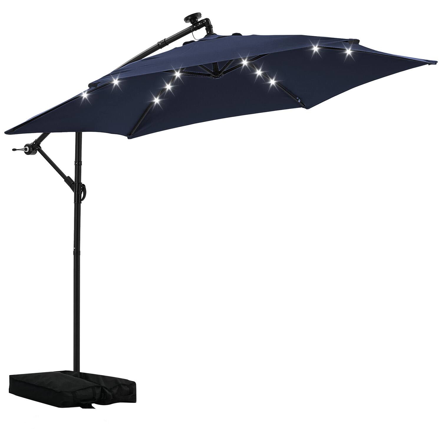 Alt View 2. Ainfox - Ainfox 10FT Solar LED Outdoor Patio Yard Offset Umbrella with Cross Base for Market,Garden,Deck,Backyard,Pool,with light - navy blue.