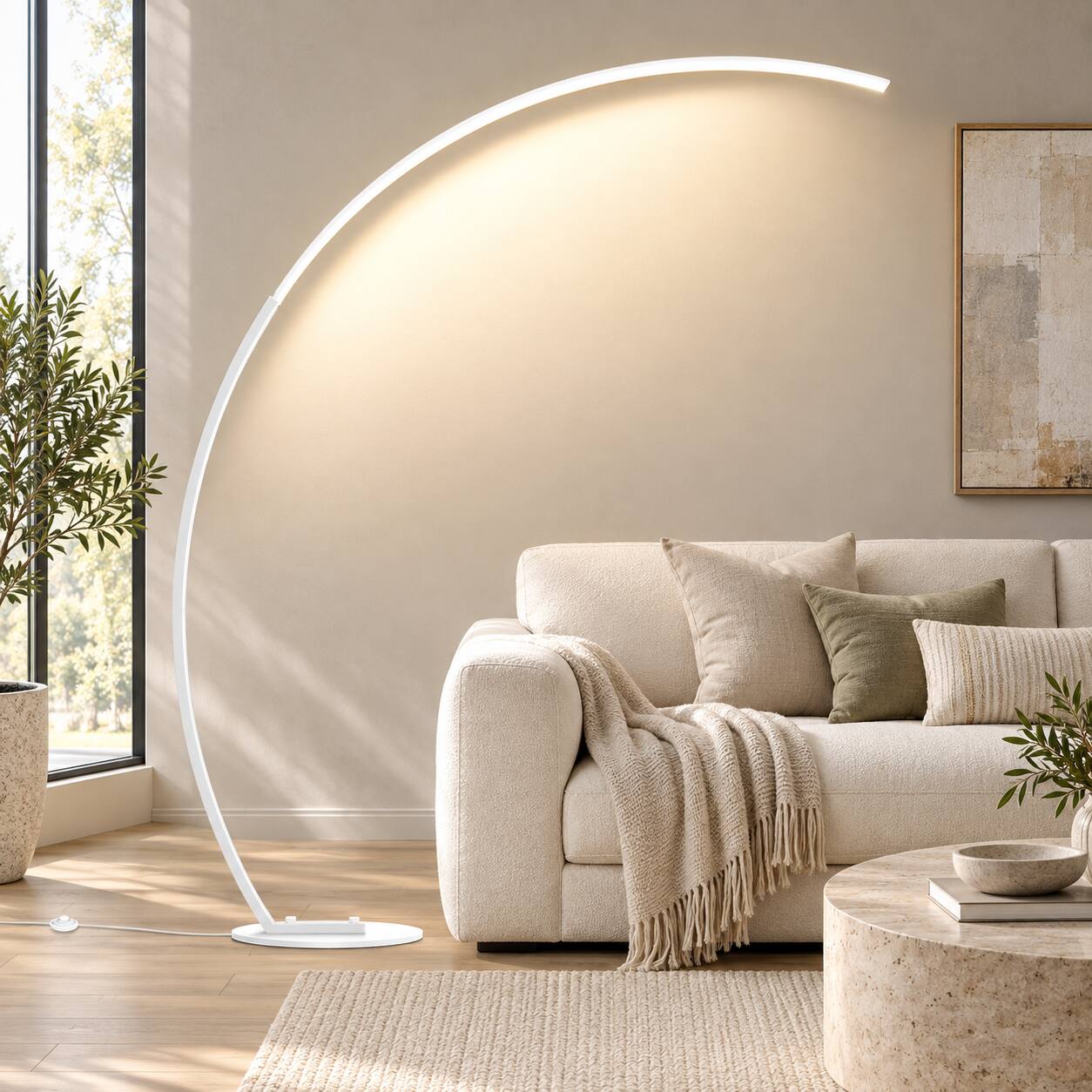 Left. E.P. Light - 70" Modern Arched Floor Lamp with Remote Control, 3 Color Temperatures - Gold.
