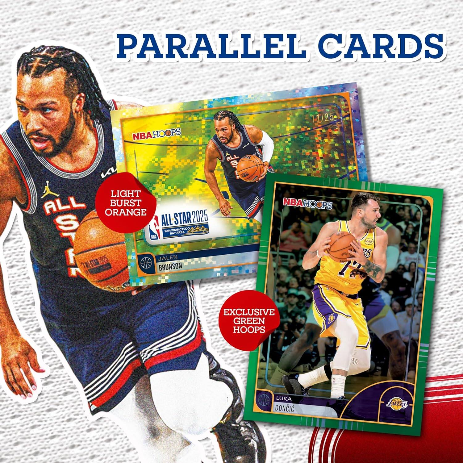 PARALLEL CARDS NBAHOOPS 1/25g ALL K LIGHT ALL BURST NBAHOOPS ORANGE S ALL STAR 2025 SLEMPAR LON AA ham d Sr F 73202 VP JALEN BRUNSON 12 RS EXCLUSIVE GREEN HOOPS LUKA DONCIC