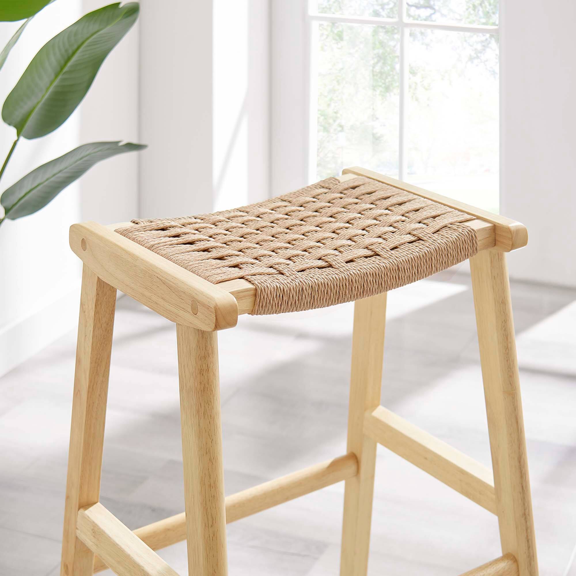 Alt View 1. Modway - Saoirse Woven Rope Wood Bar Stool Set of 2 by Modway - Natural Natural.