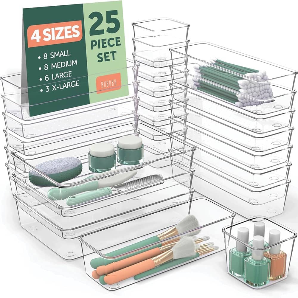 RTMB - This set of 25 clear plastic drawer organizers comes in four different sizes