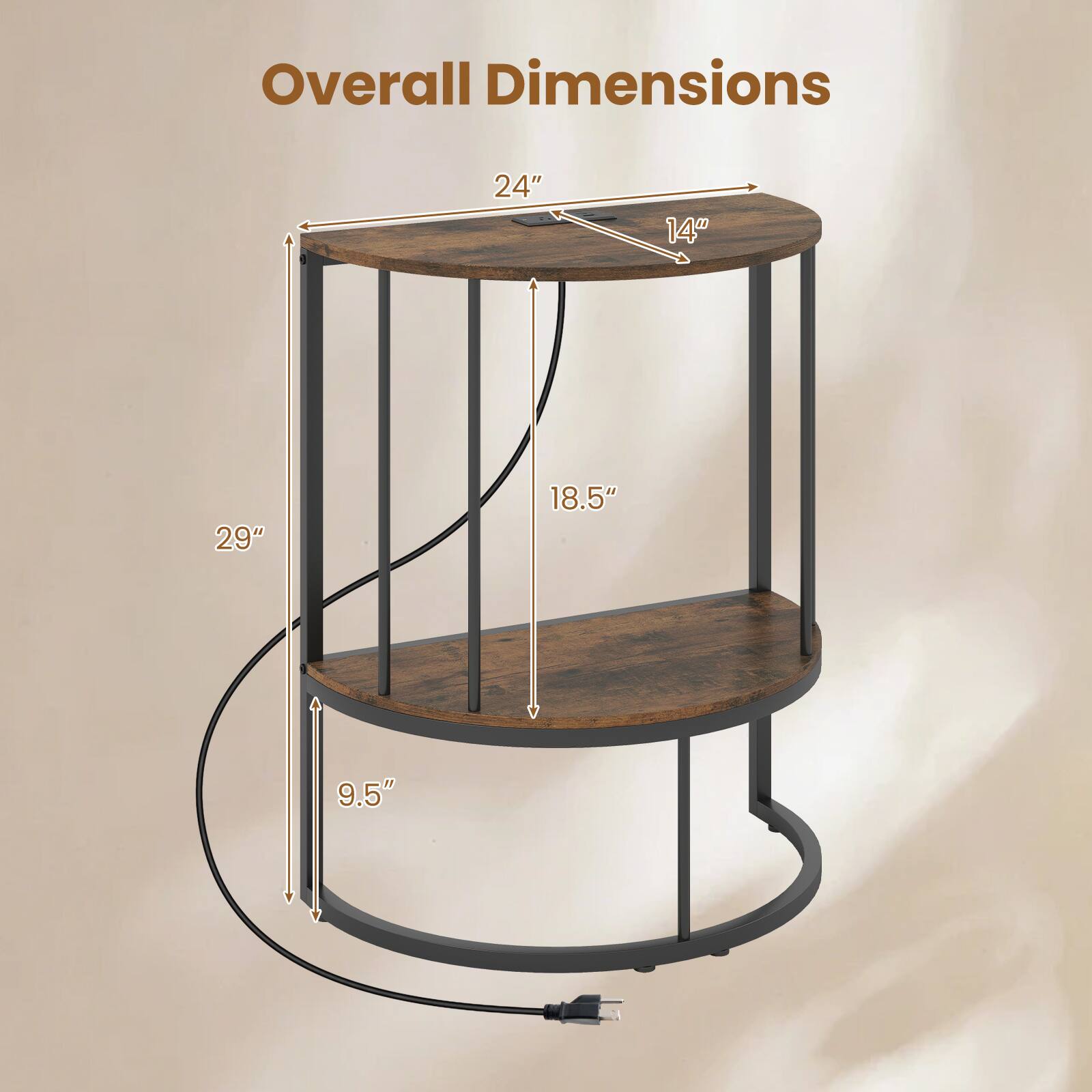 Overall Dimensions: 24" x 14" x 29" x 18.5" x 9.5"