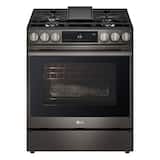 LG - 30-in Wide 6.3 Cu. Ft. Slide-In Gas True Convection Smart Range with 5 Burners, Air Fry and UltraHeat 20K BTU Burner - Black Stainless Steel