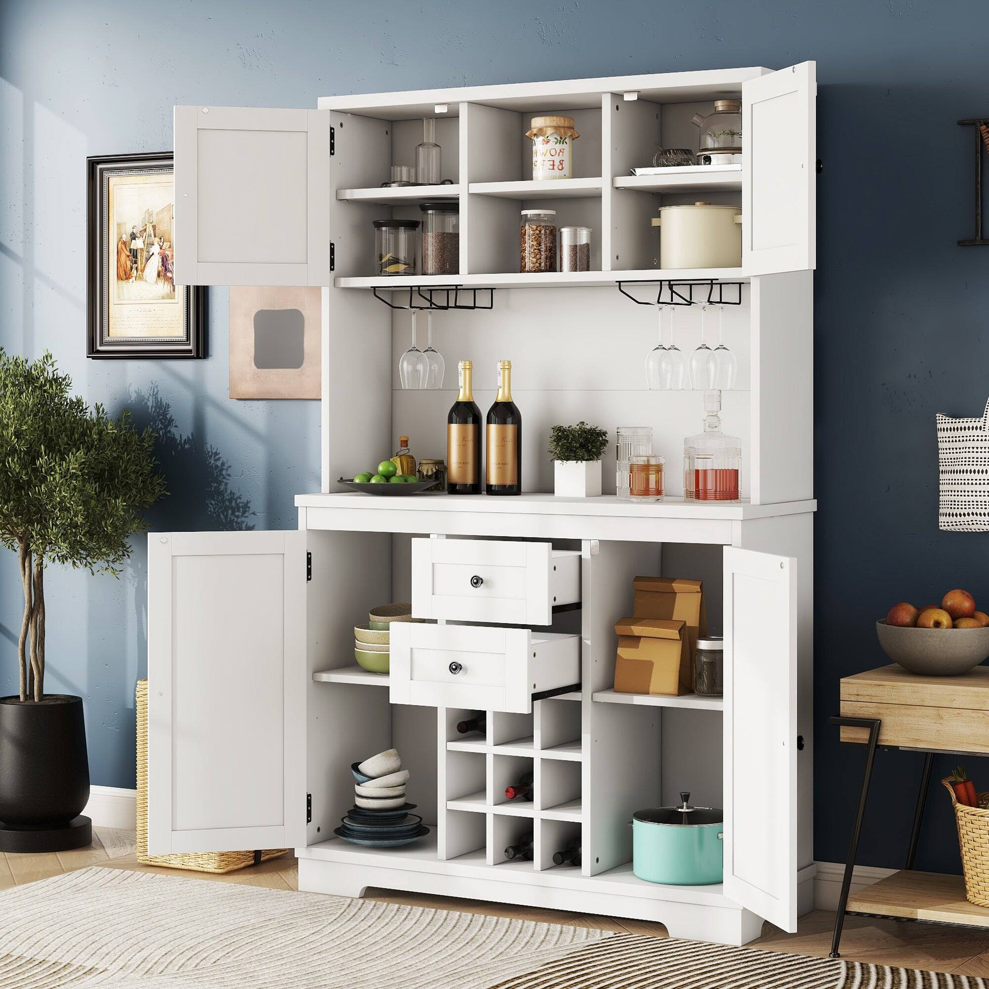 Alt View 5. Boyel Living - Farmhouse Wine Coffee Bar Cabinet Kitchen Cabinet with Storage and Drawers shelves for Dining Room in White - White.