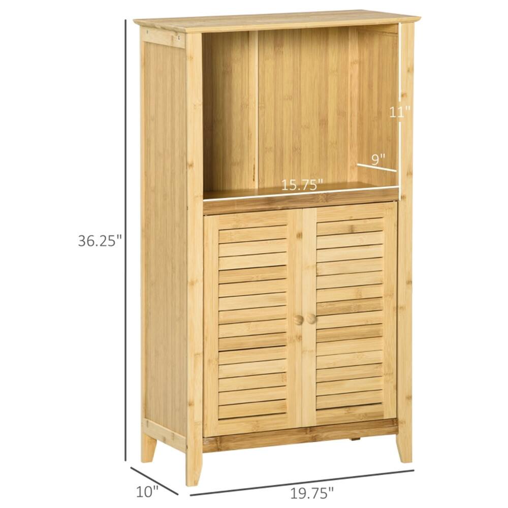 Angle. SlickBlue - Freestanding Bathroom Floor Cabinet with Storage Shelves and Doors - Natural.