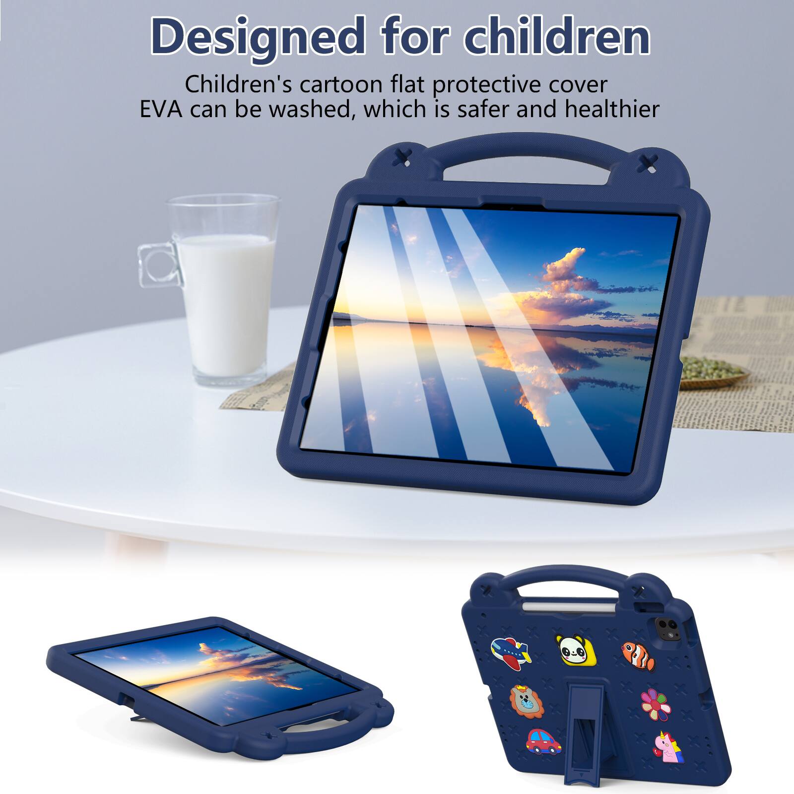 Designed for children  
Children's cartoon flat protective cover  
EVA can be washed, which is safer and healthier