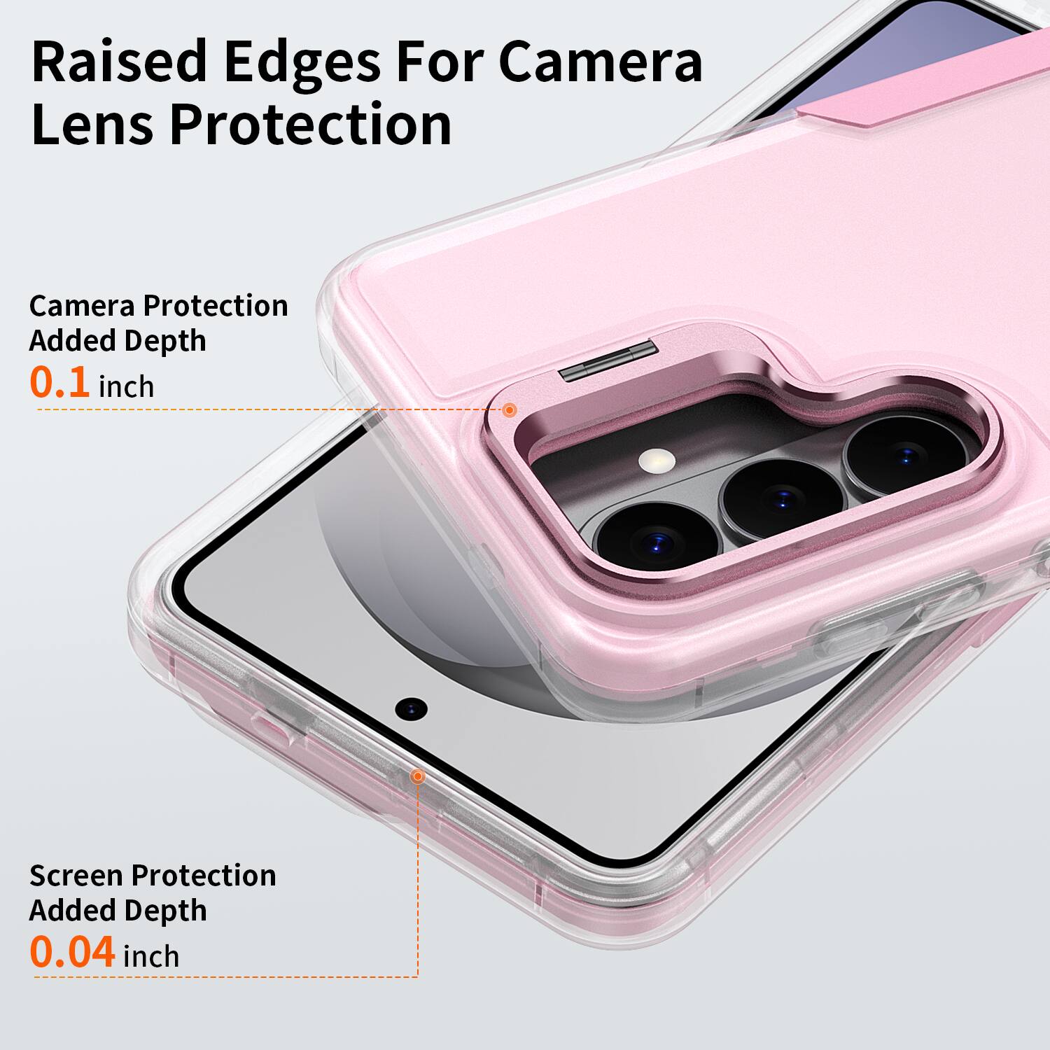Raised Edges For Camera Lens Protection

Camera Protection Added Depth 0.1 inch

Screen Protection Added Depth 0.04 inch