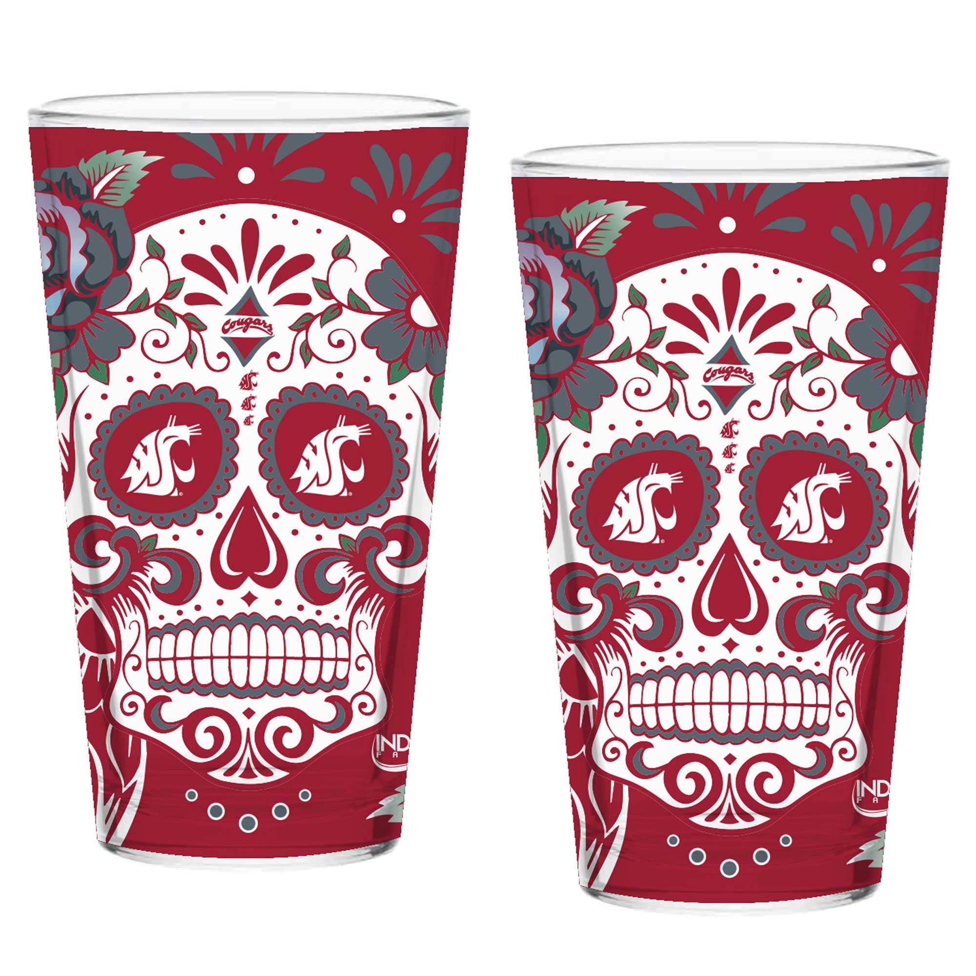 Indigo Falls - Washington State Cougars Two-Pack 16oz. Dia De Los Muertos Pint Glass Set - Multicolor