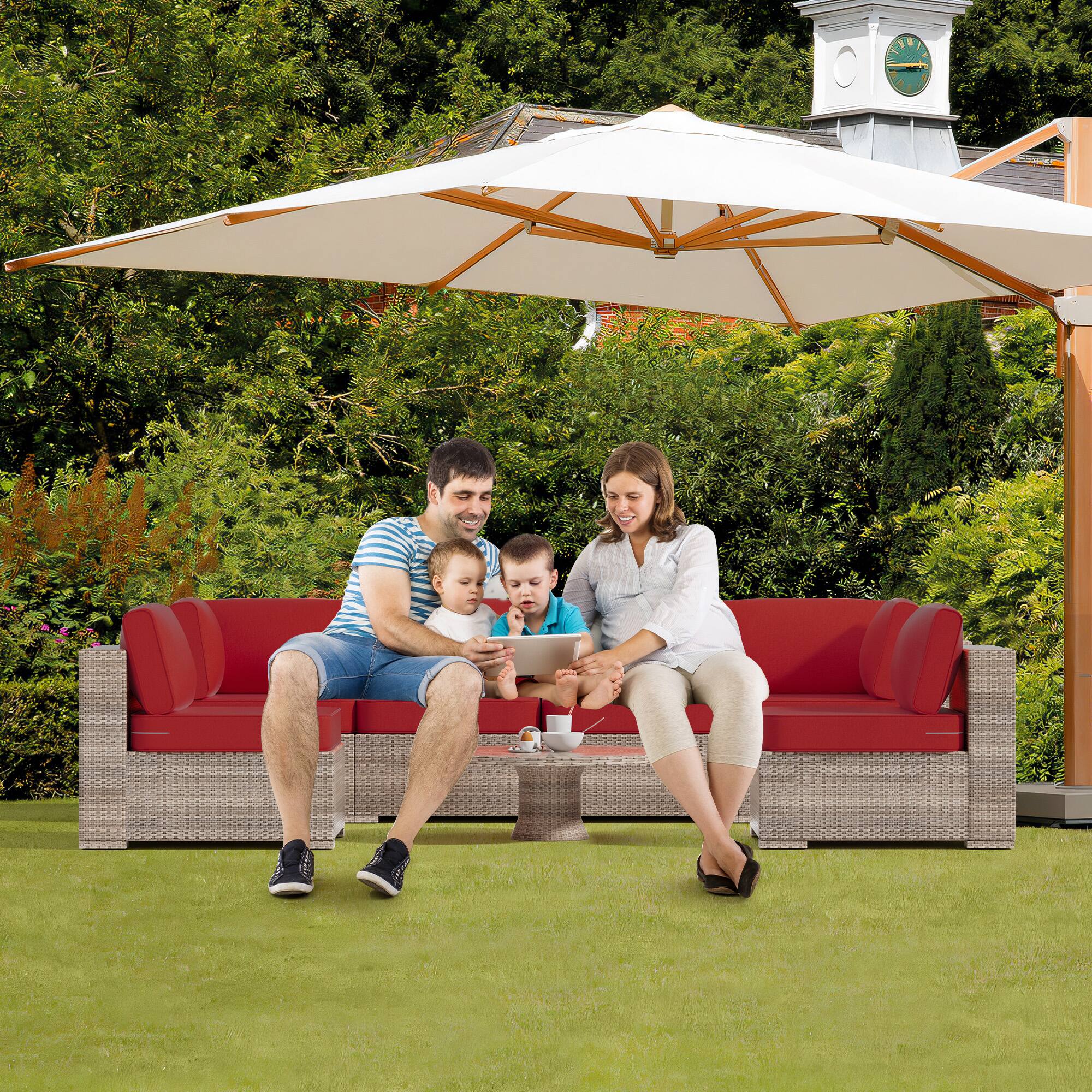 Alt View 1. RYHNUYNE - 14-Piece Outdoor Patio Sofa Cushions,Red Seat Cushion with Zipper, Water-Resistant Patio Furniture Cushion - Red.