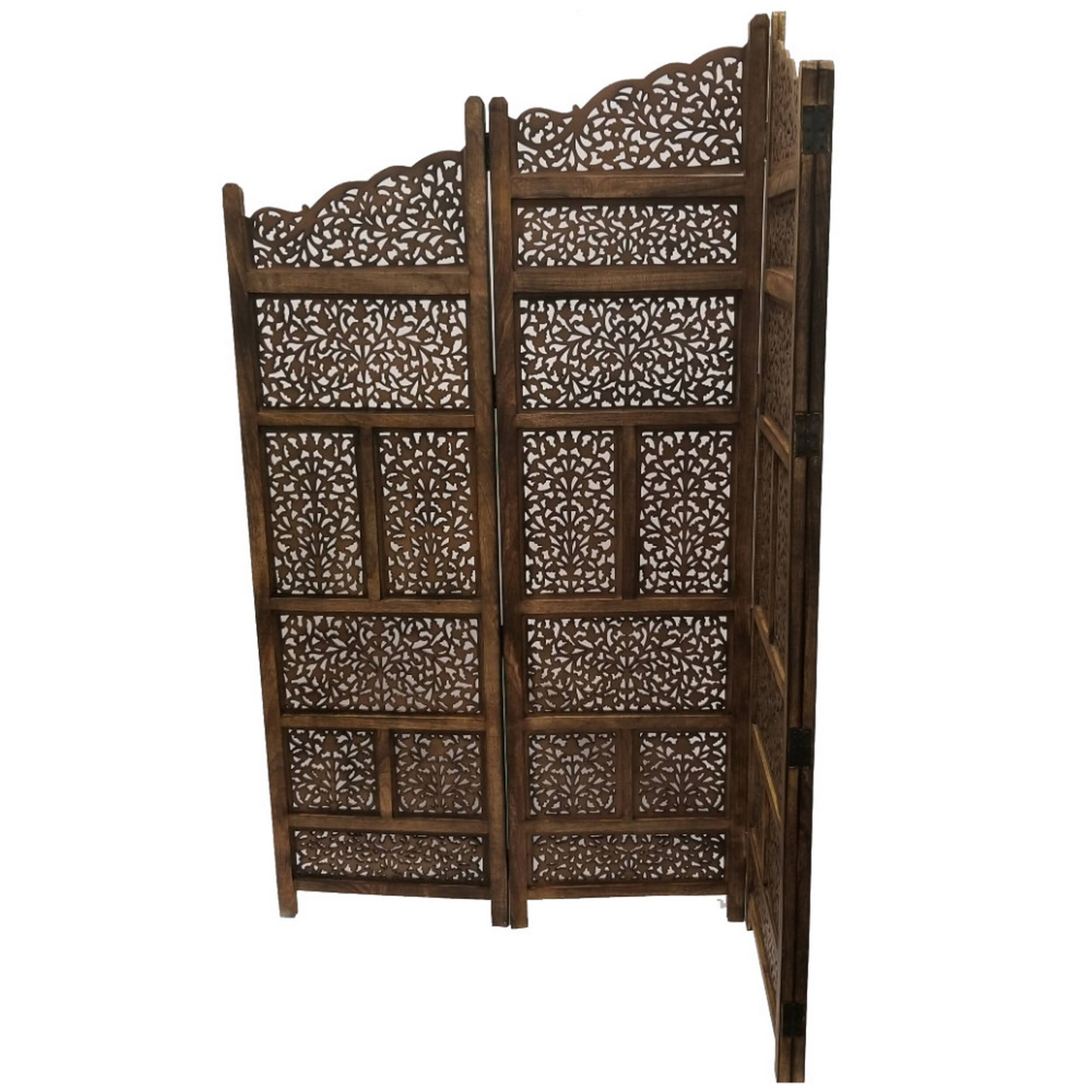 Alt View 3. Manhattan Lane - Benzara Hand Carved Foldable 4 Panel Wooden Partition Screen/RoomDivider - Brown.