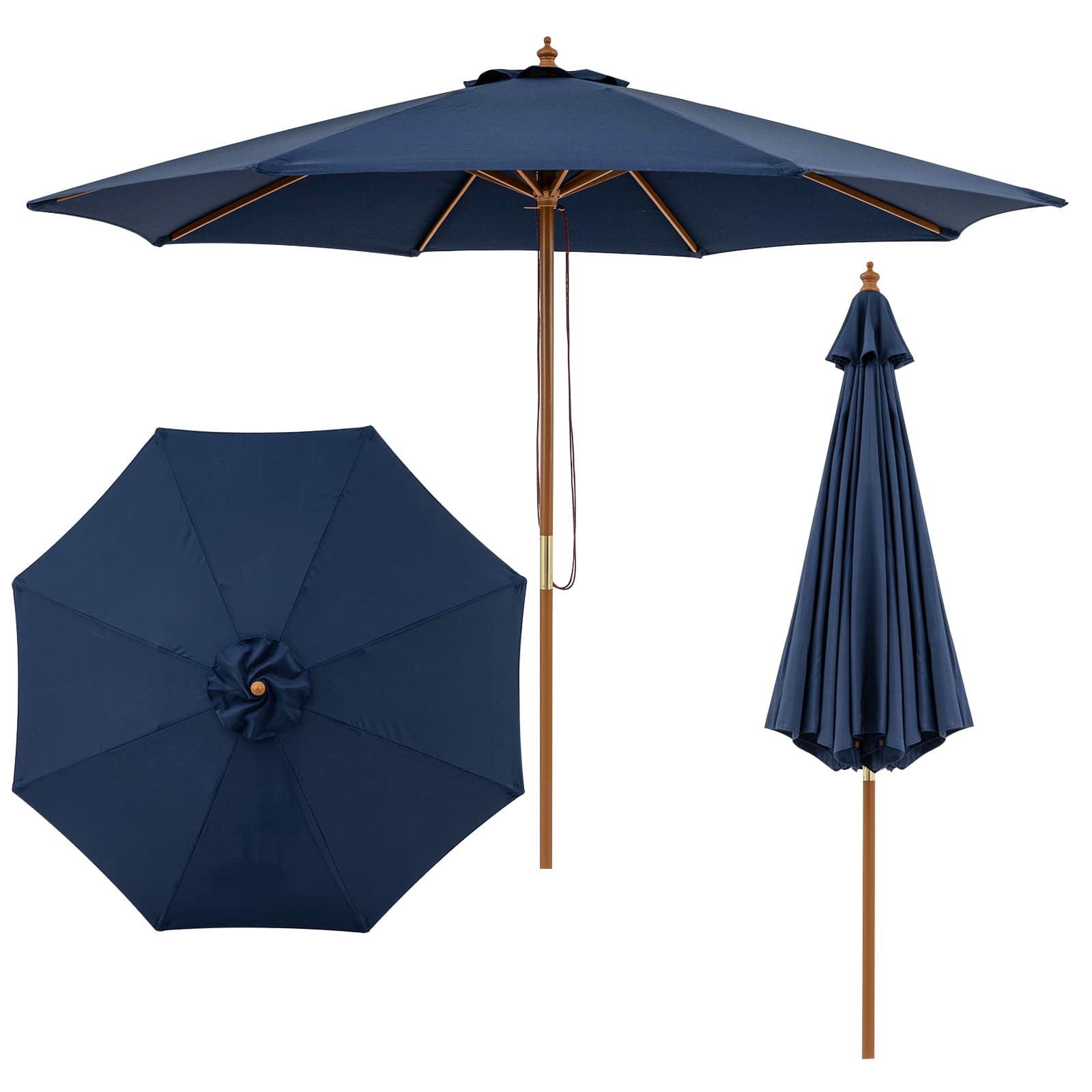 Gymax - 9 FT Patio Umbrella w/Adjustable Height Rope Pulley Lift Vented Top for Beach Navy - Blue