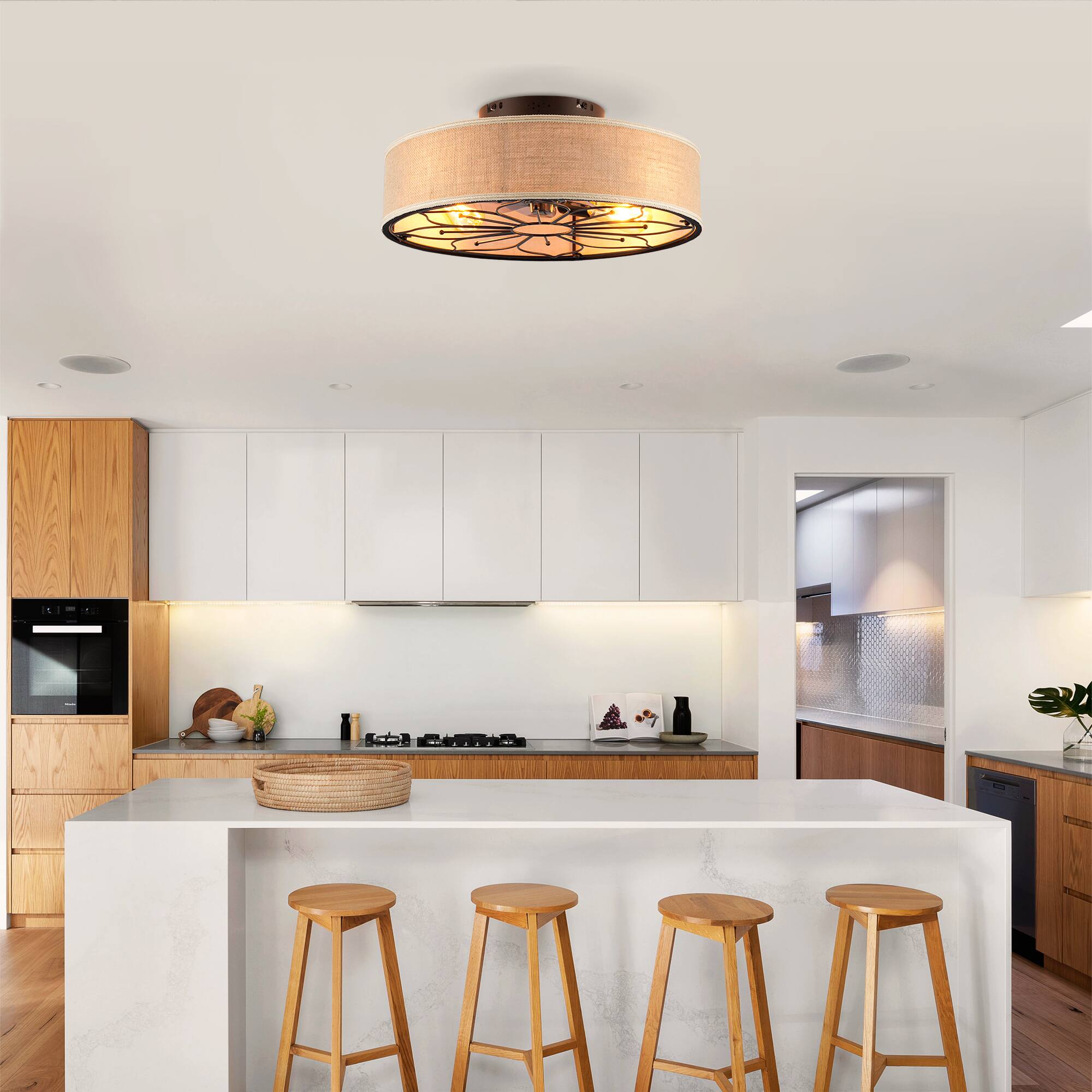 Alt View 7. Sofucor - 20" Caged Ceiling Fan With Light & Remote Low Profile Enclosed Farmhouse Bladeless Ceiling Fan Fans for Bedroom - Black 1.