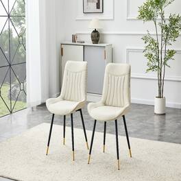 Loheer - Dining Chairs Set of 2 Tech Fabric Upholstered High Back Modern Chairs with Black Metal Legs Gold Trim - White