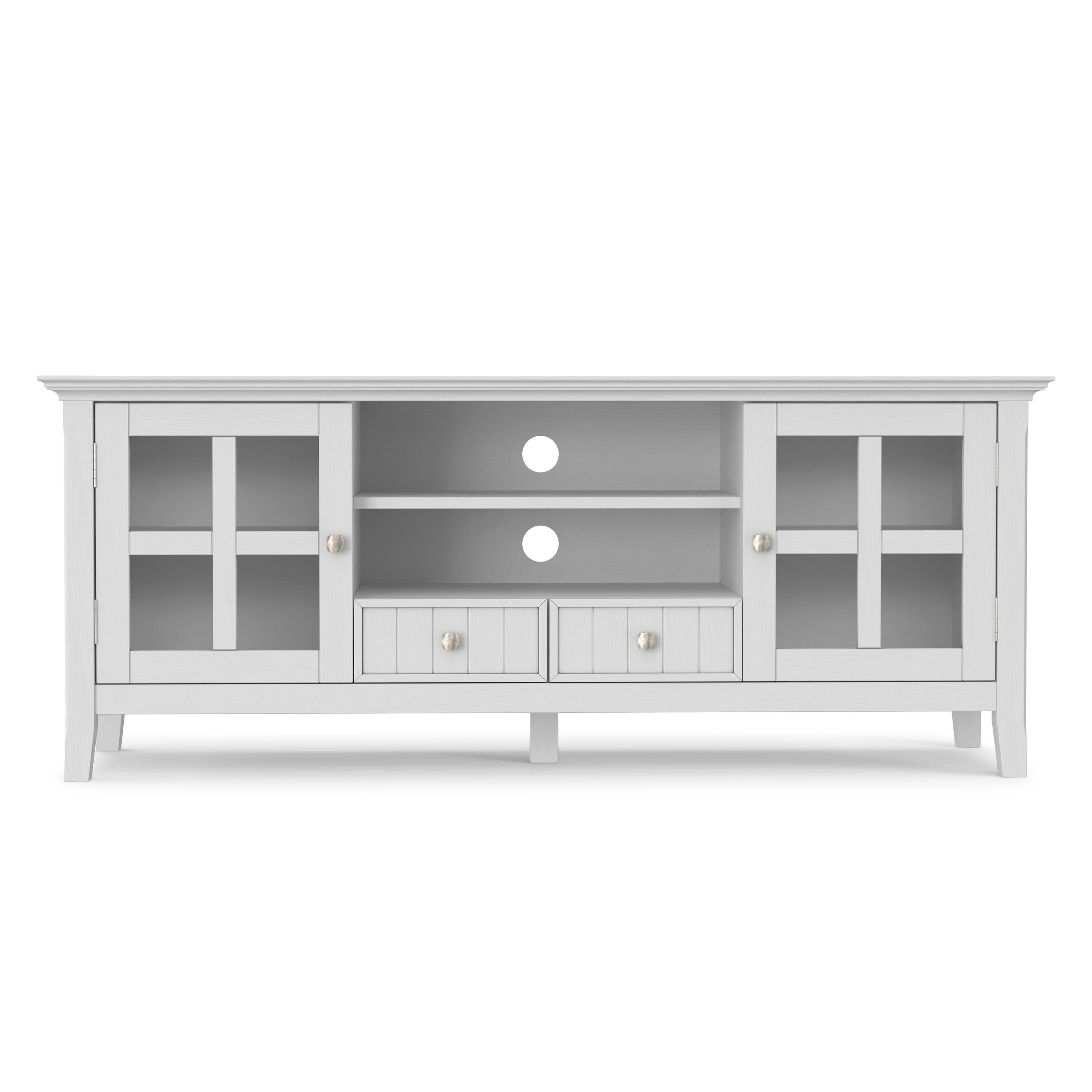 Back. Simpli Home - Acadian 60W Low TV Stand with Drawers, Glass Doors and Shelves - White.