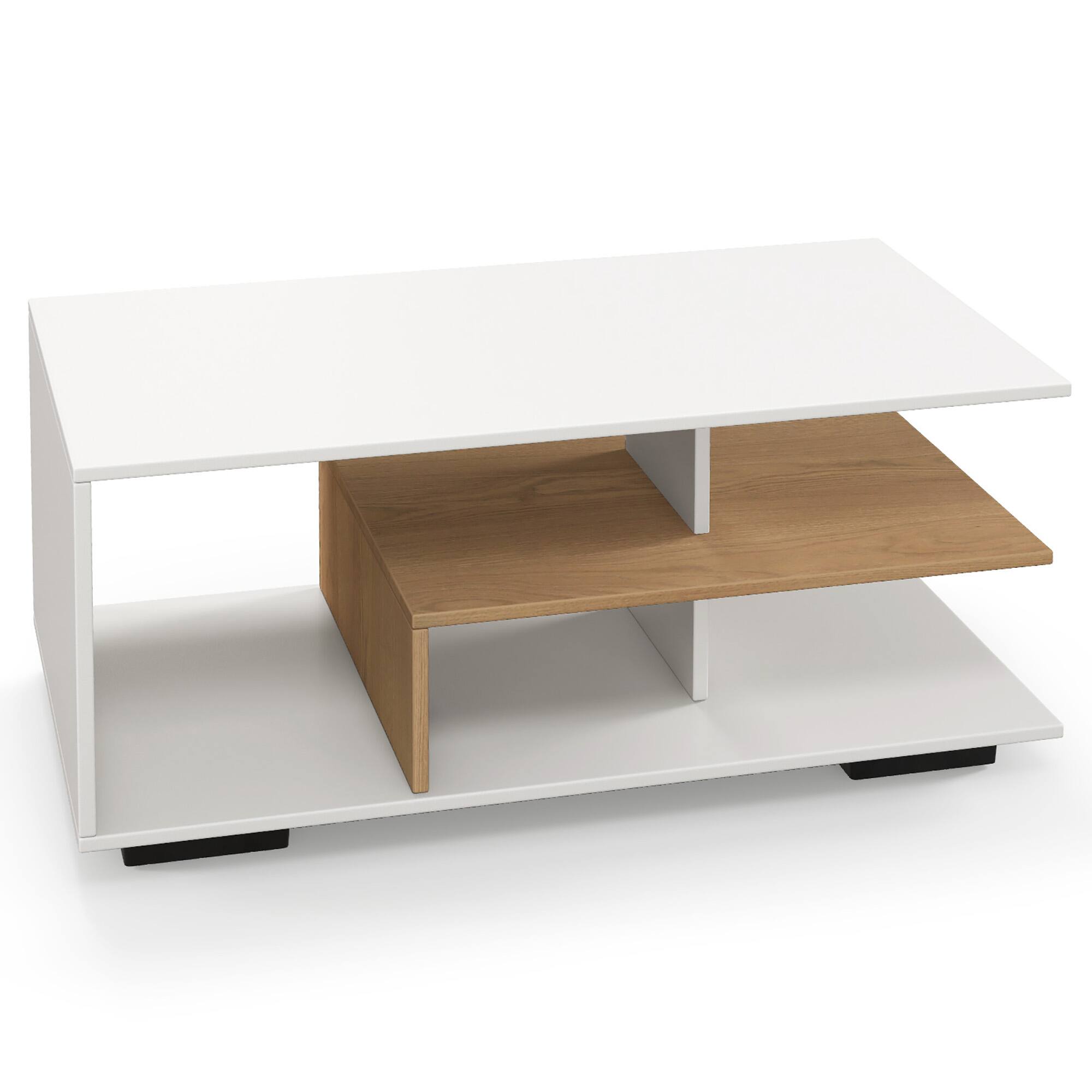 Alt View 9. Gymax - Gymax Geometric Coffee Table w/ Storage Shelves 3-Tier Rectangular Tea Table Natural White - Natural, White.