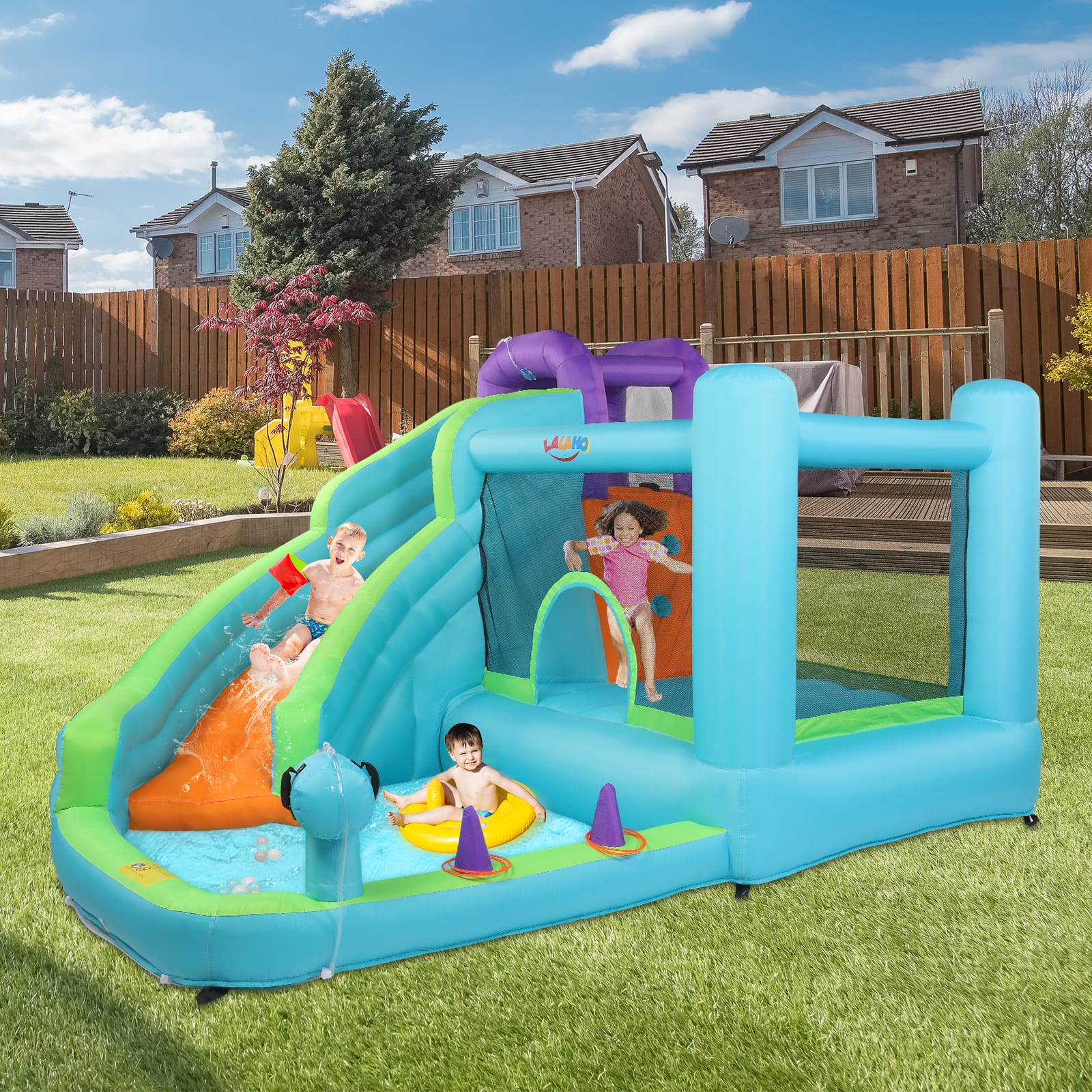 Winado - Jump Bounce House with 350W Air Blower, Inflatable Water Slide for Backyard, Lawn, Outdoor Bouncy Castle W/Pool Area price history on PriceWatchPro