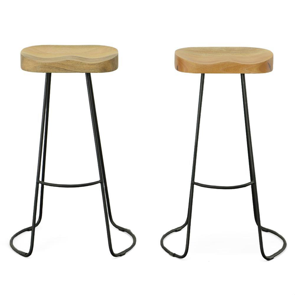 Angle. Carolina Chair & Table - Saga 31" Barstool - Set of 2 - Natural Seat - Black Base - Natural, Black.