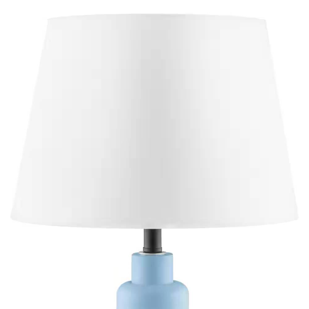 Back. Hivvago - Small Blue Desk Light Table Lamp with White Fabric Shade for Bedside Nightstand - Blue, White.