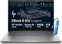 HP - Upgraded - ZBook 8 G1a 14" FHD+ Mobile Workstation - Copilot+ PC - AMD Ryzen AI 7 PRO 350 2025 - 64GB Memory - 2TB SSD - Win 11Pro - Gray