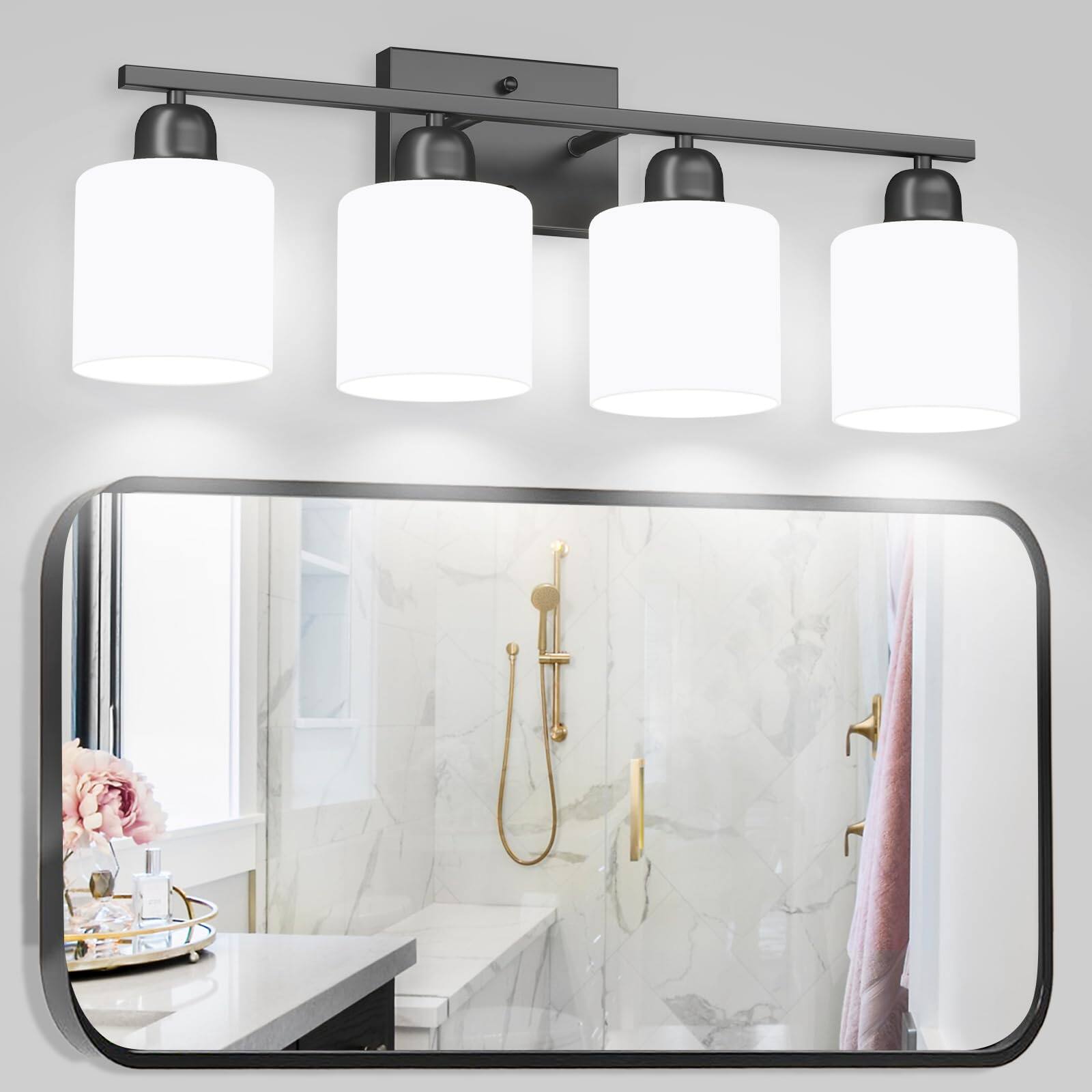 Earthley Blooms - 4 Light Bathroom Fixtures Brushed Nickel Vanity Lights For With Milky Frosted Glass Shade Wall Mirror Bed - Black-6-Light
