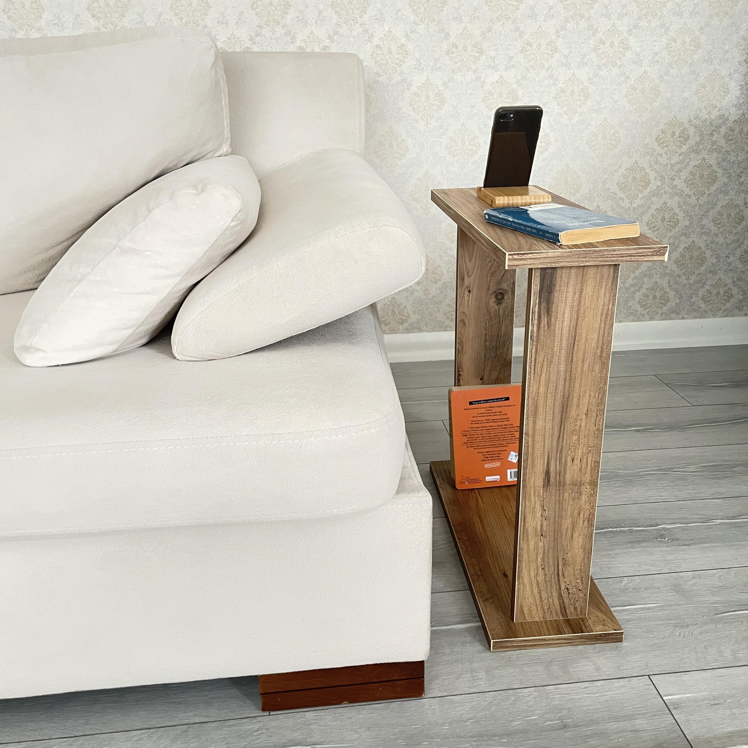 Alt View 3. Fabibe - Very Narrow Side Table for Living Room,  Small Apartment Space Between Chairs Skinny Table for Recliner, Couch,... - White Marble.