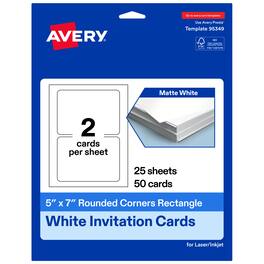 Avery - Printable Cards with Rounded Corners, 5" x 7", Matte 50ct - White