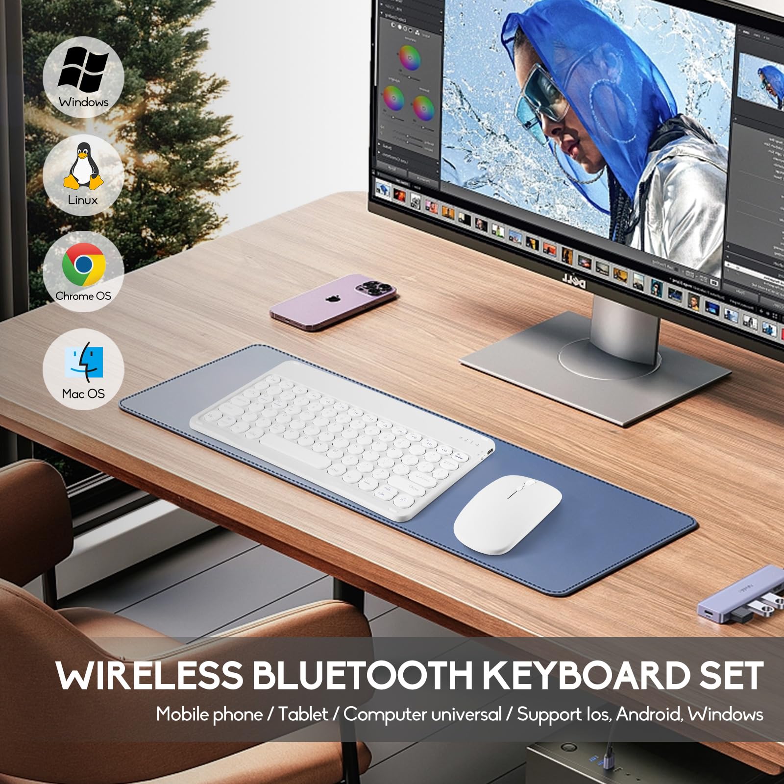 WIRELESS BLUETOOTH KEYBOARD SET  
Mobile phone / Tablet / Computer universal / Support iOS, Android, Windows  

- Windows
- Linux
- Chrome OS
- Mac OS