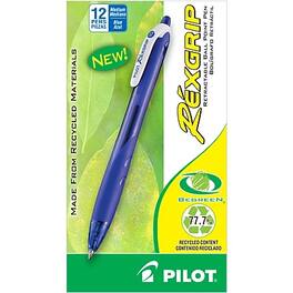 Pilot - RexGrip BeGreen Retractable Ballpoint Pens, Medium Point, Dozen - Blue Ink