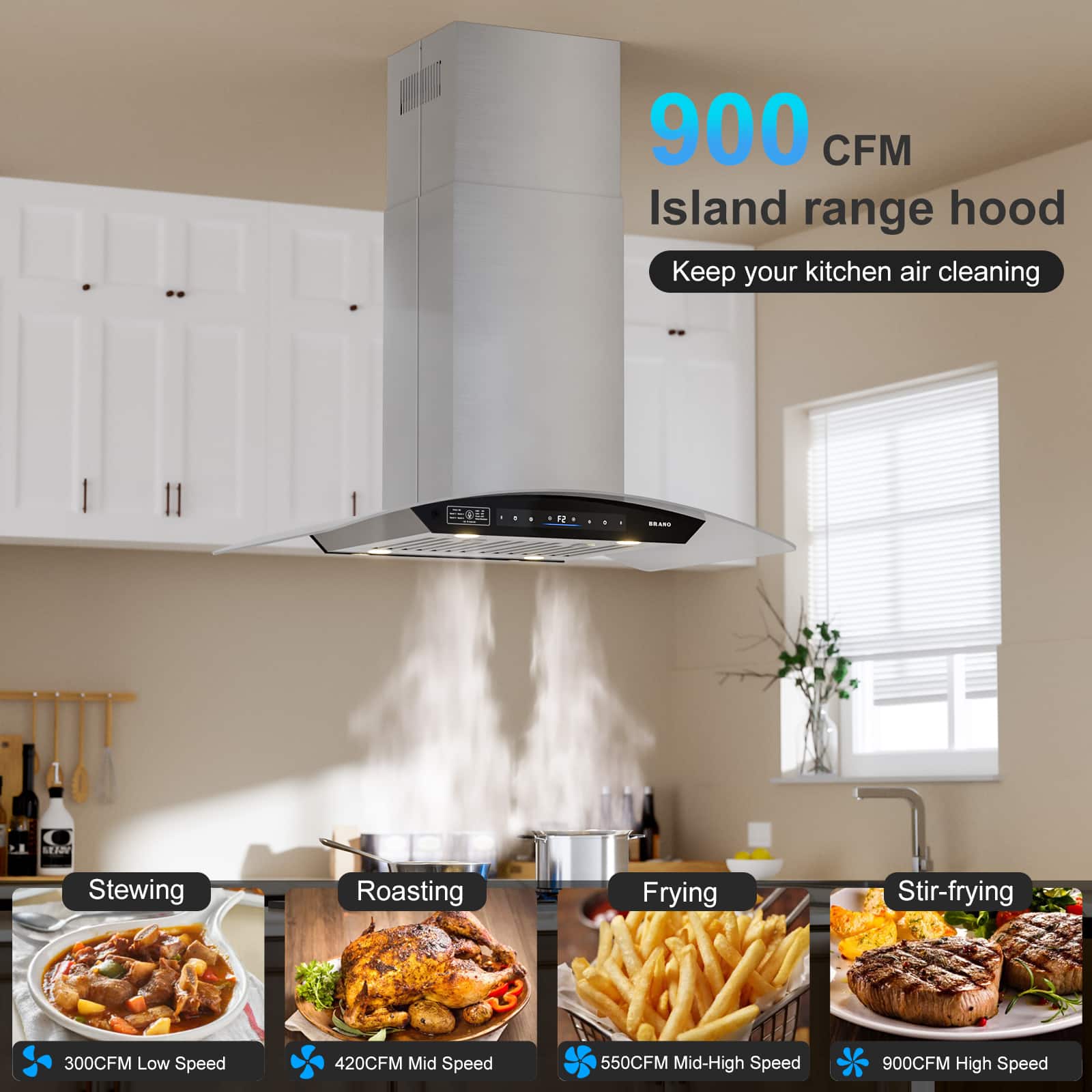 Brano - 36 inches - Recirculating - Island Range Hood - sliver