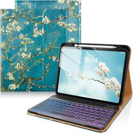DTTO - Detachable Backlit Keyboard Case for iPad 11th/10th Gen (2025/2022) - Leather Cover w/ Pencil Holder & Pocket - Blossom