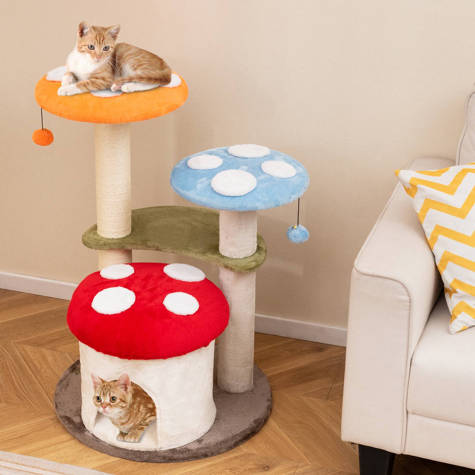 Alt View 4. Costway - Costway Cute Mushroom Cat Tree Multi-level Cat Tower w/ Sisal Scratching Posts for Indoor Kittens & Cats - Multicolour.