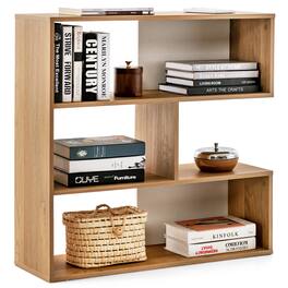 Costway - 3-Shelf Concave Bookshelf Room Organizer with Anti-Toppling Device Freestanding - Natural