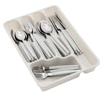 Front. Gibson - Gibson Home Edzelle 48 Piece Stainless Steel Flatware Set in Gray with Plastic Tray - Gray.