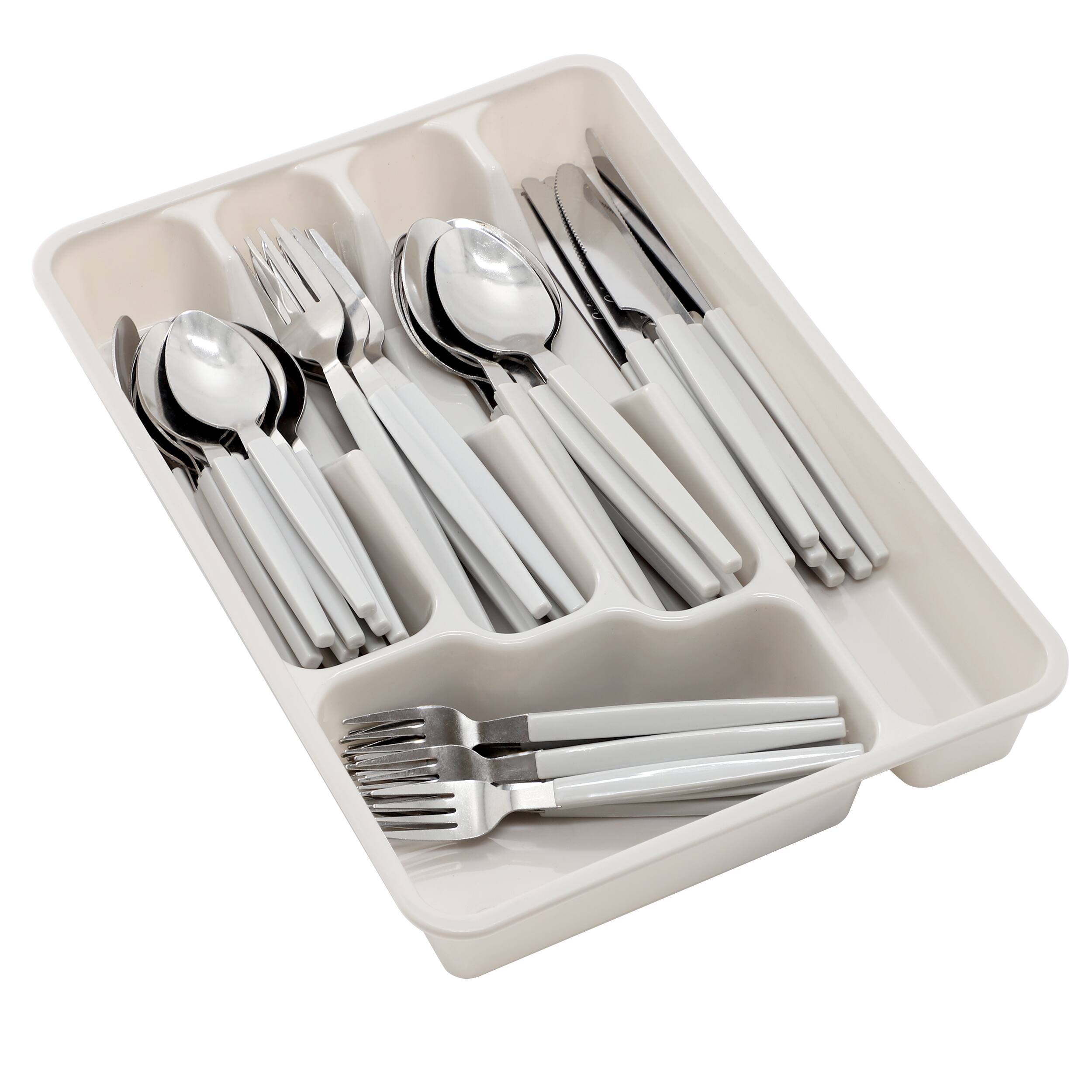 Front. Gibson - Gibson Home Edzelle 48 Piece Stainless Steel Flatware Set in Gray with Plastic Tray - Gray.
