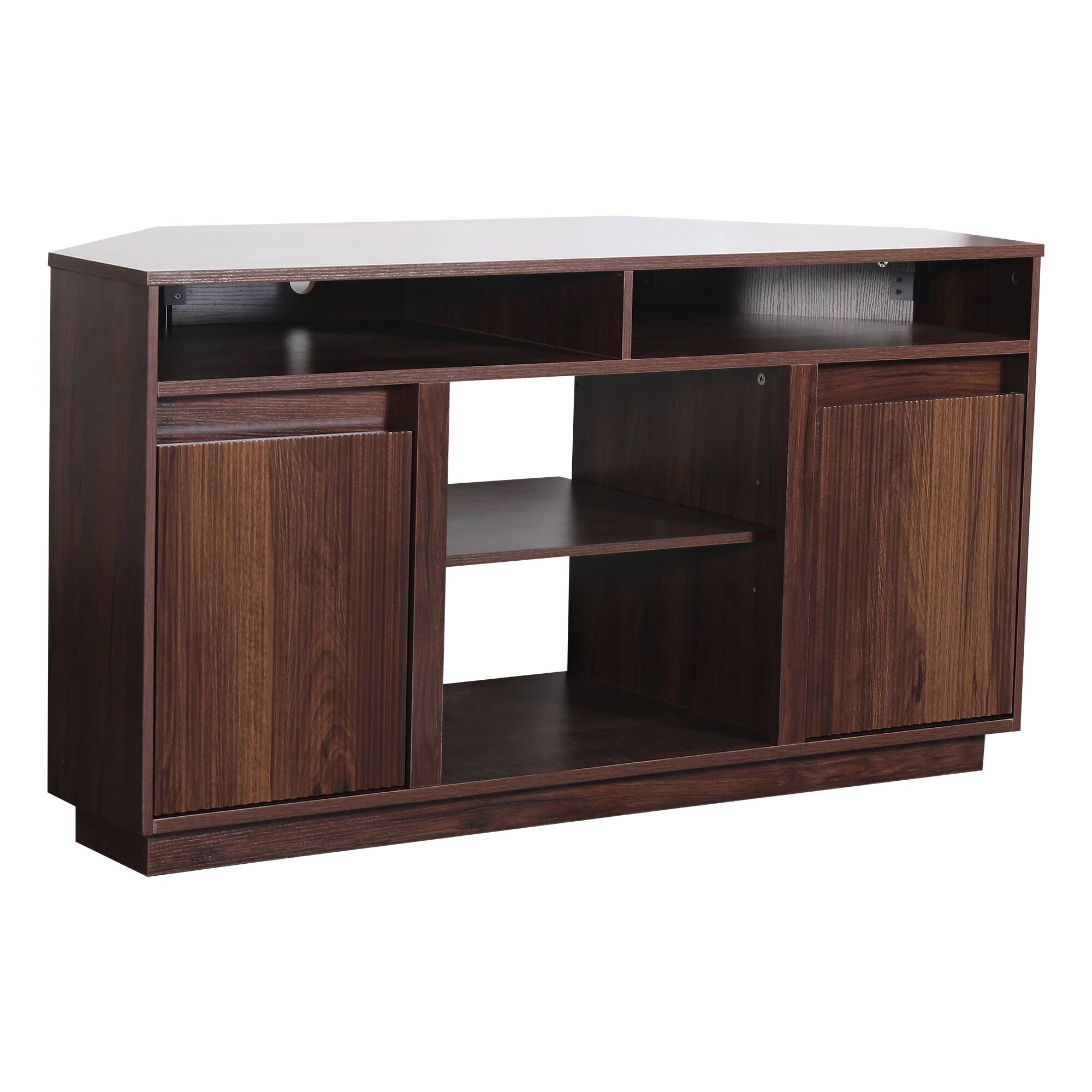 Back. Ihomeadore - 47" Farmhouse Fluted Corner TV Stand, Media Console with Storage Shelves and Cable Management for TVs Up To 55" - Dark brown.