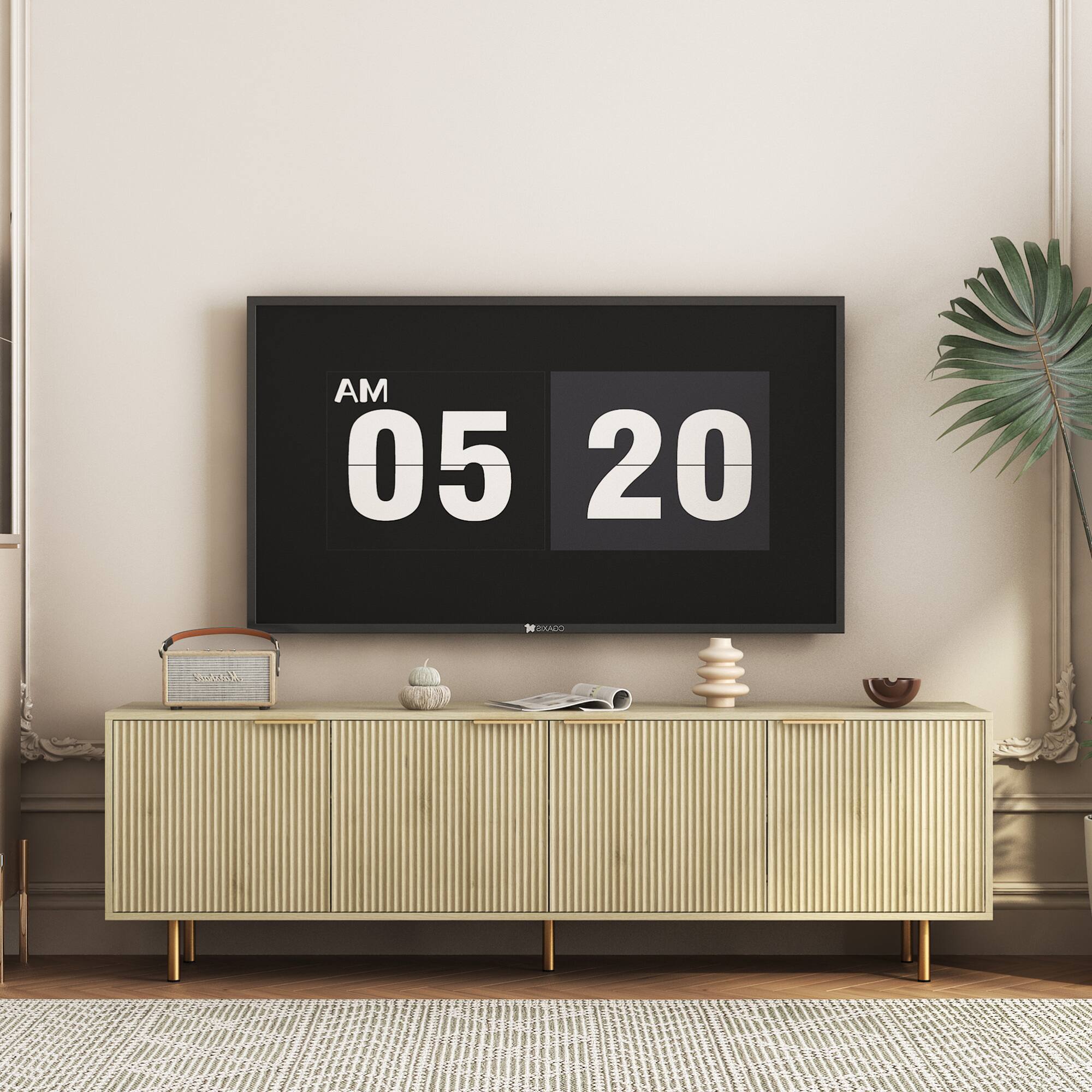 Alt View 1. GOODSILO - 68-Inch Modern Fluted TV Stand with Storage Doors and Media Cabinet for Large Screen Entertainment Centers - Wood.