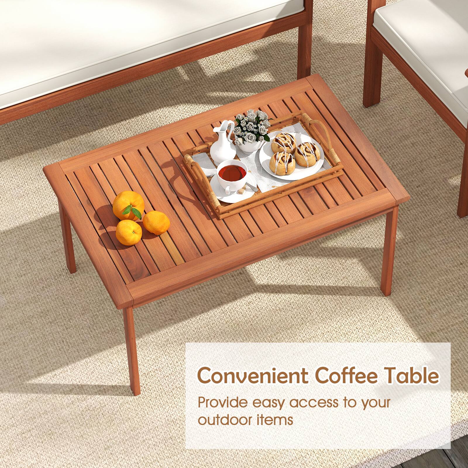 Convenient Coffee Table: Provide easy access to your outdoor items.