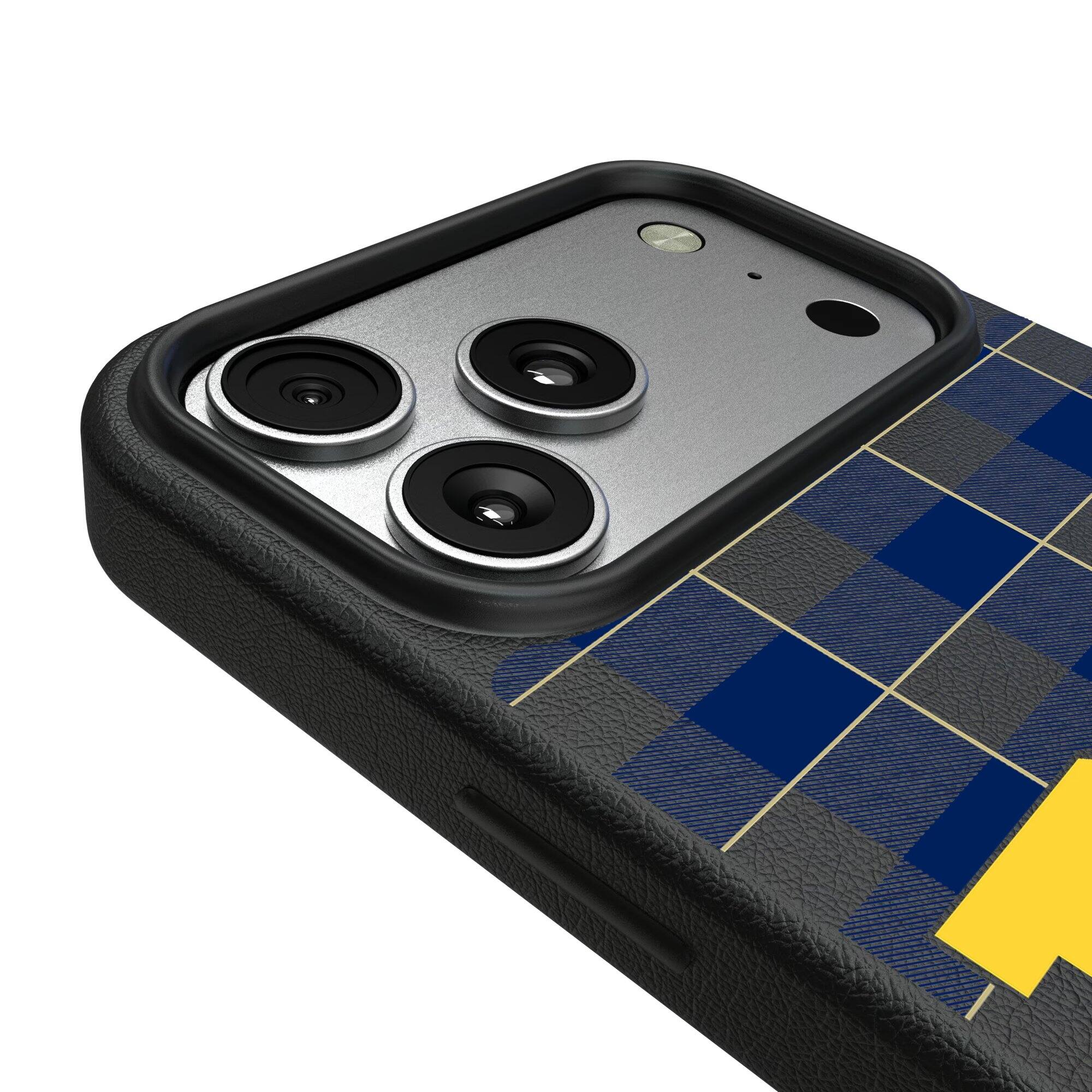 Alt View 2. Keyscaper - Navy Midshipmen Plaid Magnetic Bump iPhone Case - 15 Pro Max - Black.