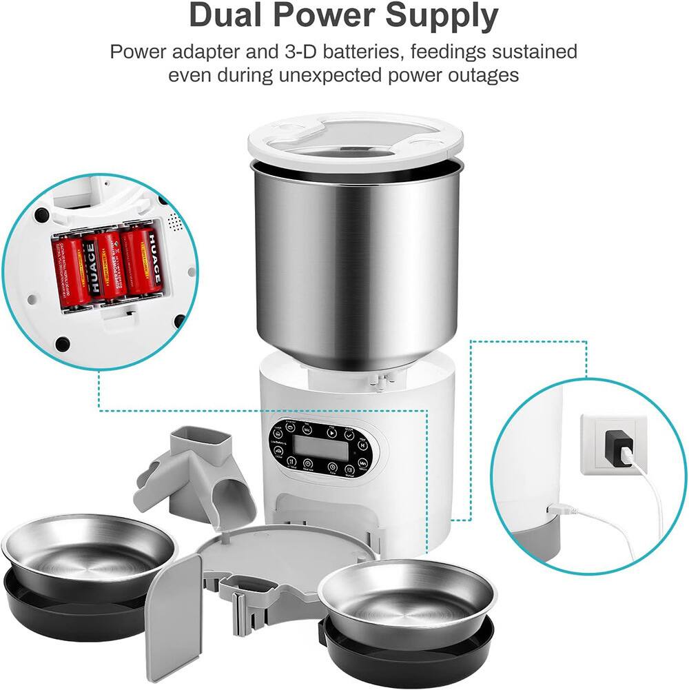 Dual Power Supply  
Power adapter and 3-D batteries, feedings sustained even during unexpected power outages