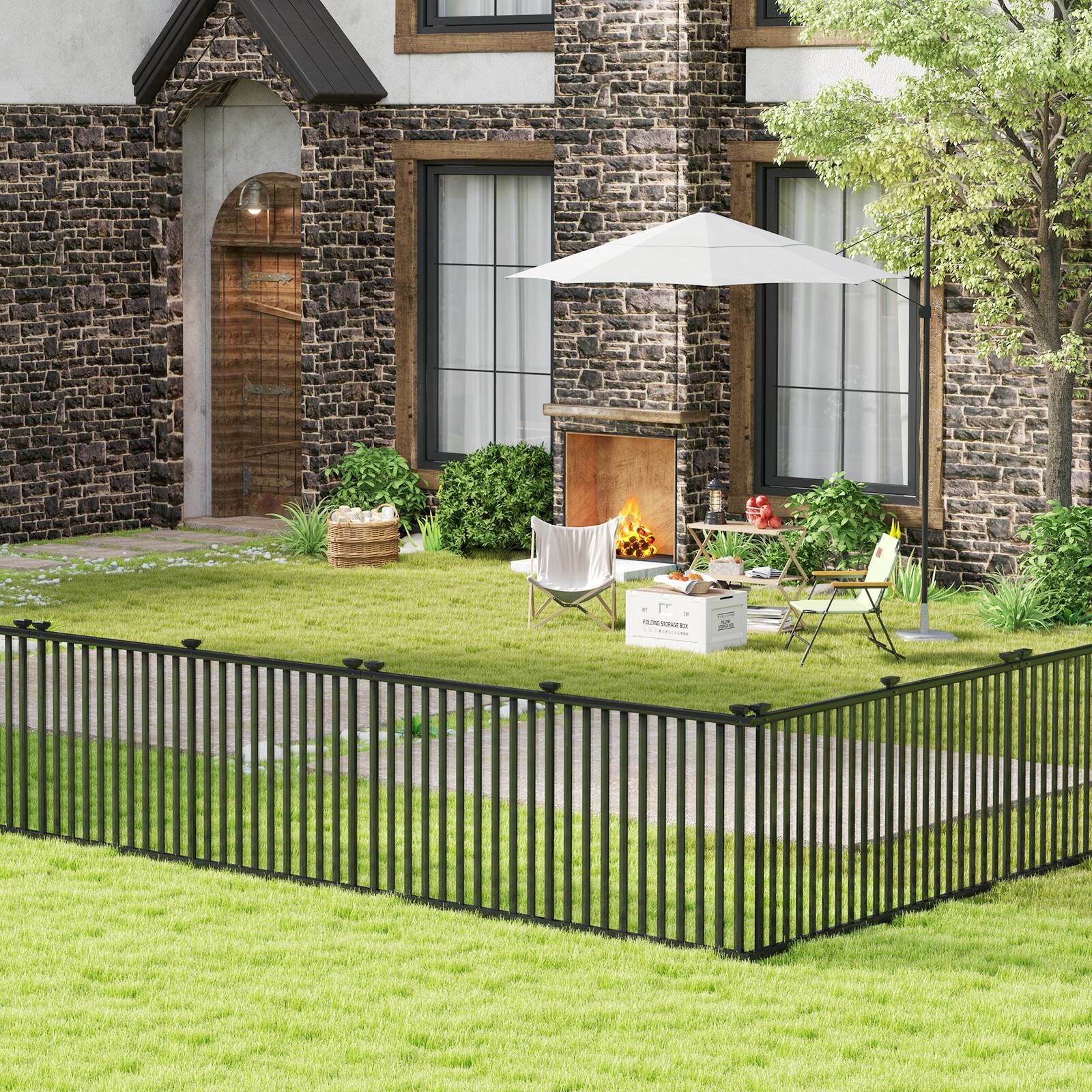 Alt View 3. Gymax - Gymax 80'' x 39'' Vinyl Picket Fence 2 No Dig Fence Panels for Soft Ground White - Black.