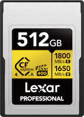 512 GB
1800 MB/s R
1650 MB/s W
CF express 4 A
400
Lexar Professional